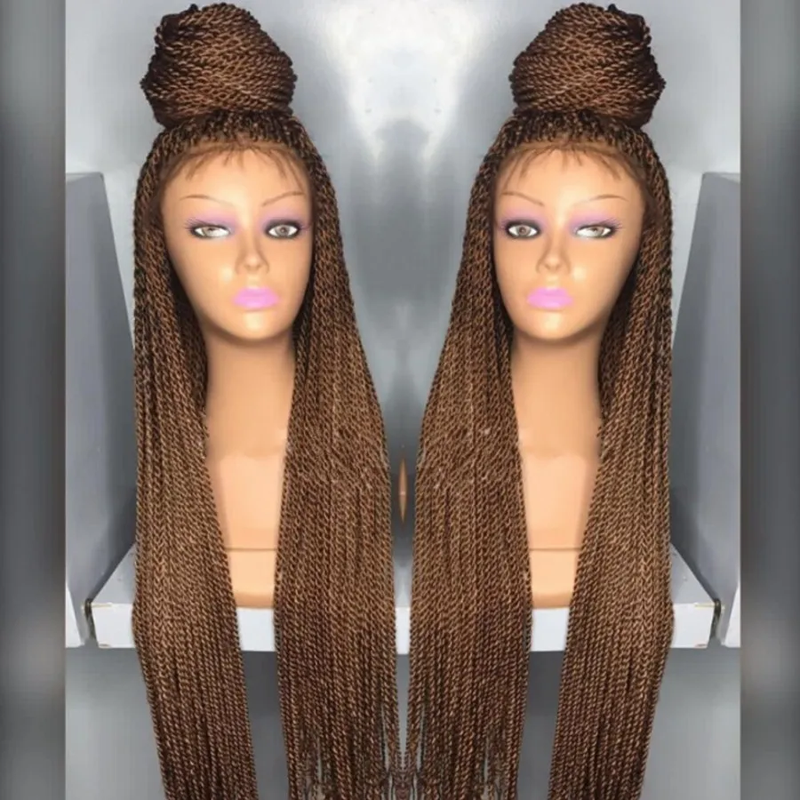 Nuevo diseño de encaje sintético Frontal Frontals Pelucas Larga Havana Twist Braidy Color Brown con pelucas resistentes al calor del pelo para bebés para mujeres negras