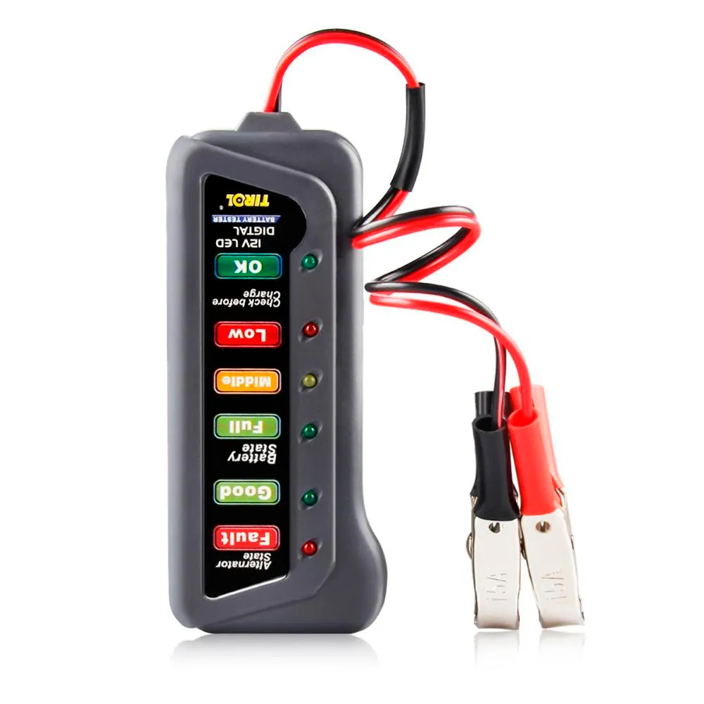 12V Car Battery Tester Digital Capacity Tester Checker 12 Volt Battery Measuring Power Analyzer Tool with 6 LED Light Display