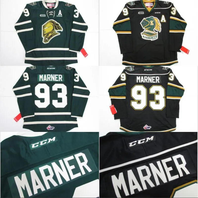 #93 Mitch Marner Jersey OHL London Knights CCM Premer 7185 Mitch Marner Mens 100% сшитая вышивка Хоккейные майки Зеленый Черный