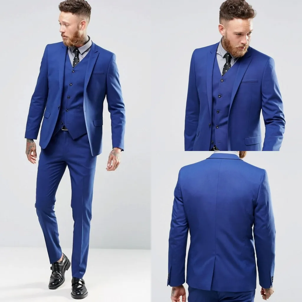 Classy Royal Blue Suits Wedding Tuxedos Suits For Men Welding Jackets For Men Traje de hombre regular Traje de tres piezas para hombres (Jacket+Pants+Vest)