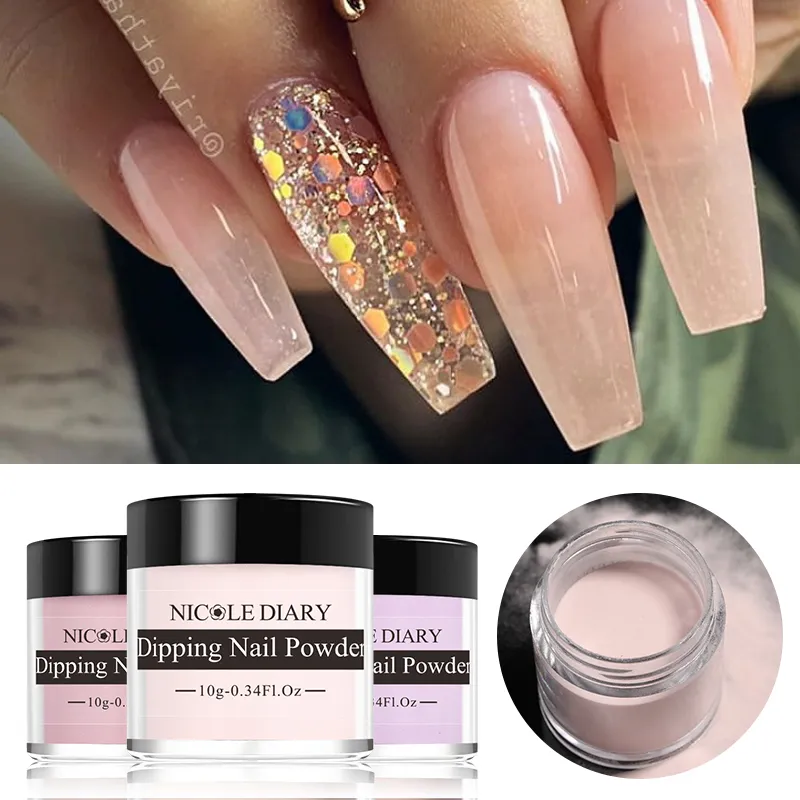 NICOLE DIARY Dip Dipping Powder Jelly Pink Nail Glitter Polish