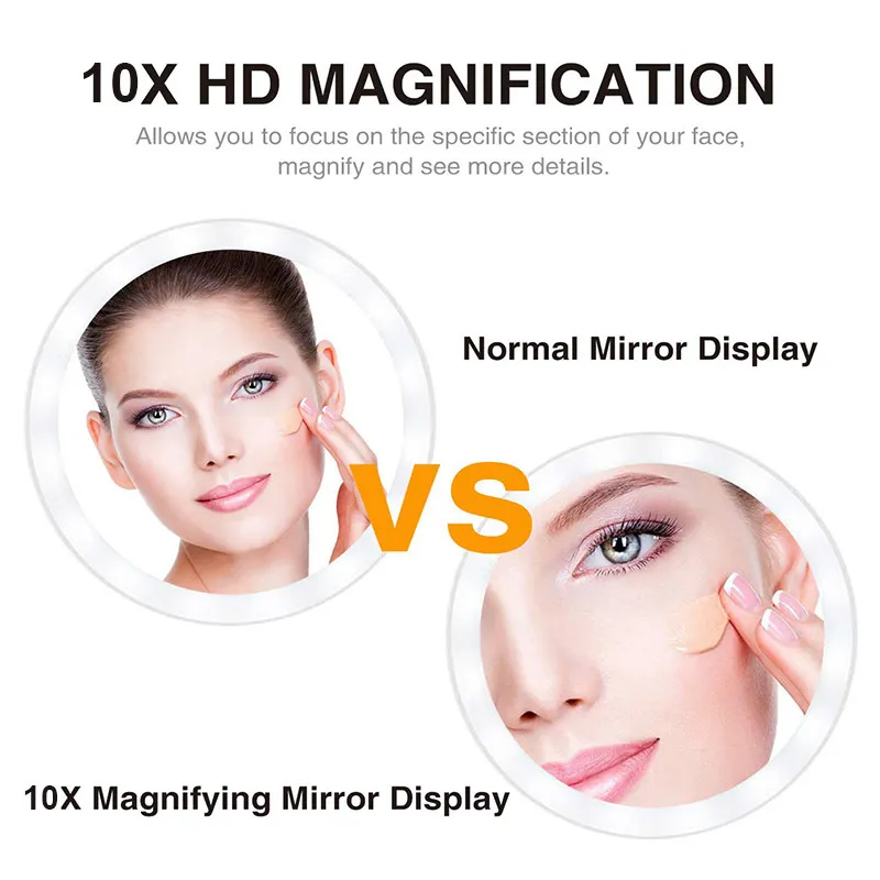 10X Magnifying LED Lighted Mirror Flexible Makeup Vanity Mirror with LED Mirror Light Make up espejo de maquillaje aumento 10X 2