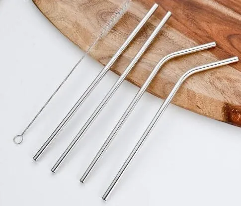 Metall Rostfritt Stål Dryck Straw 4 + 1 Set Återanvändbar Dricker Straw Set med rengöringsborst Anpassad linnepåse packning