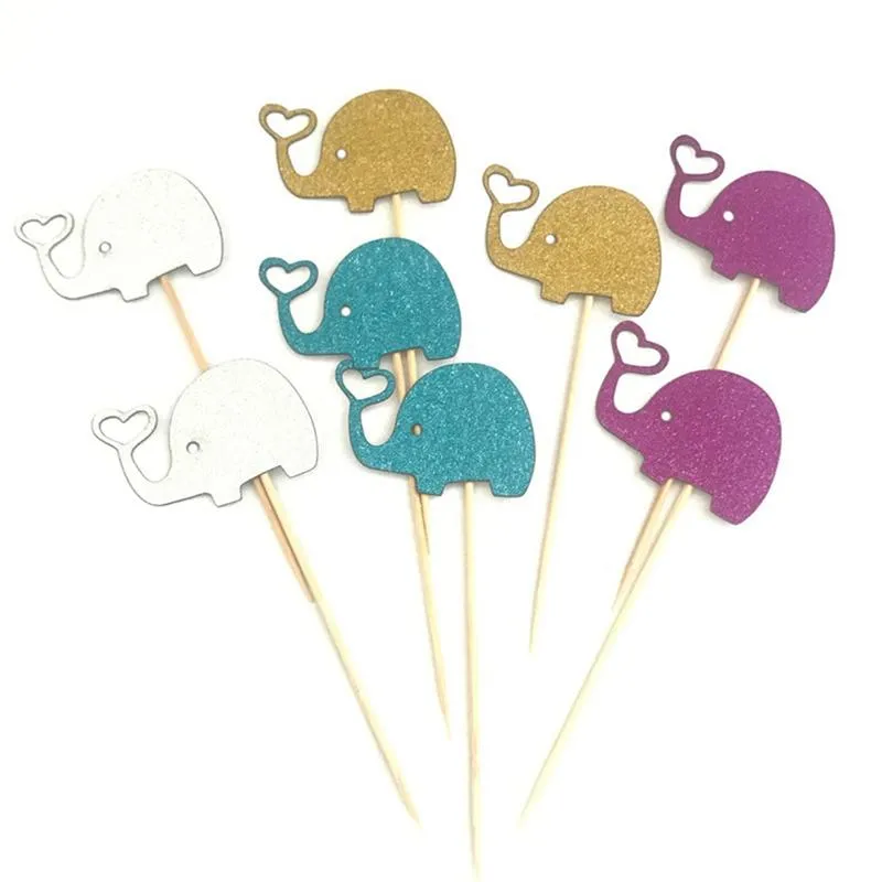 Partihandel 10st Cute Elephant Cupcake Toppers Baking Plug-In Dress Up Elephant Födelsedagstårta Inredning Bröllopsfest dekoration Tillbehör DH1213