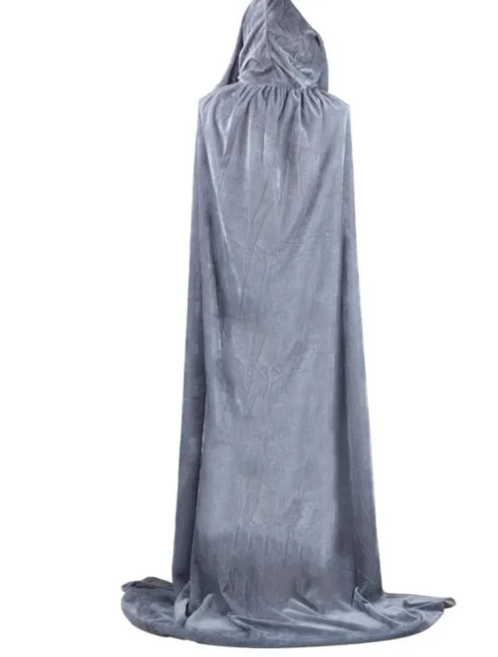 Unisex Full Length Hooded Robe Cloak Long Velvet Cape Halloween