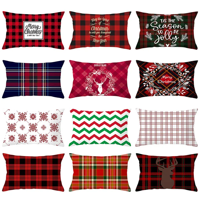 Plaid Throw Pillow Case Covers Christmas Red Series Cuscino in cotone poliestere per divano Home Car Decoration 30 * 50cm WX9-1753