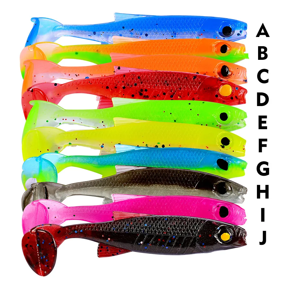 10 unids/set mezcla de colores señuelo de pesca suave cebo de silicona Shad 70mm 2,5g señuelos para pesca t-tails