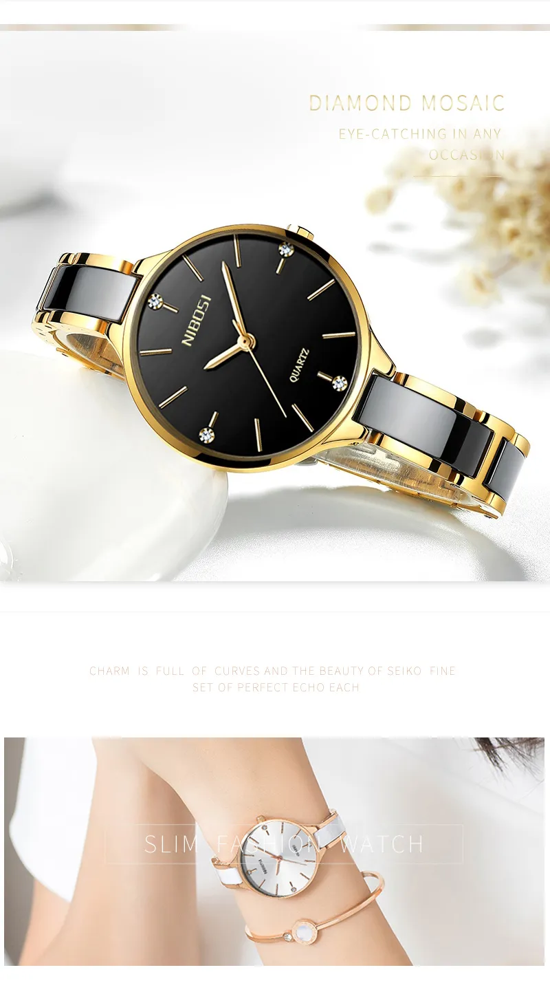 NIBOSI Ceramic Bracelet Ceramic Watch Ladies Creative And Stylish