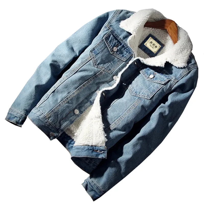 Collier de fourrure Denim Veste Hommes Hiver Warm Fleece Jean Jackets Homme Copie de décontractation Sherpa Hommes Manteaux d'Outwear Cowboy Bomber Vêtements