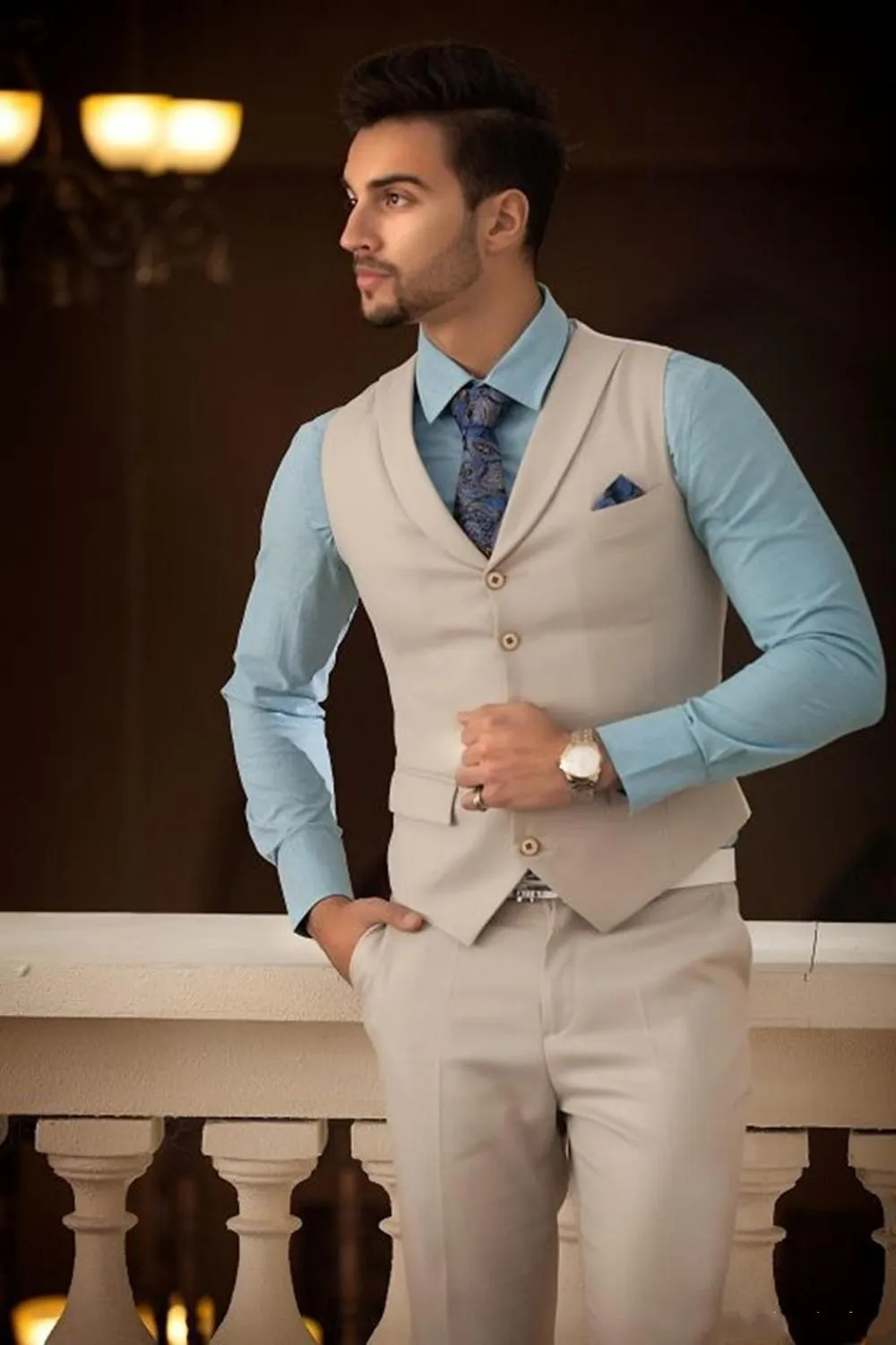 Gilet Pour Homme - Veste Sans Manches En Jean Beige - Taille Grande - Style Décontracté Et Élégant
