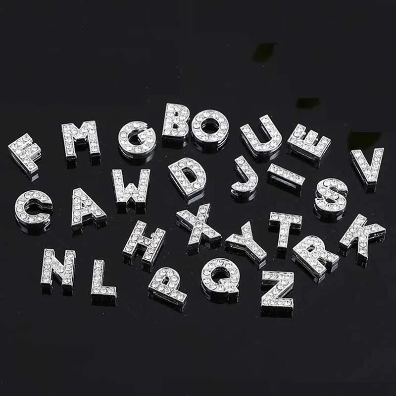 Strass blanc mixte initiales lettre A-Z 26 Alphabet charmes pour femmes Bracelets perles en argent fabrication de bijoux accessoires de bricolage en gros