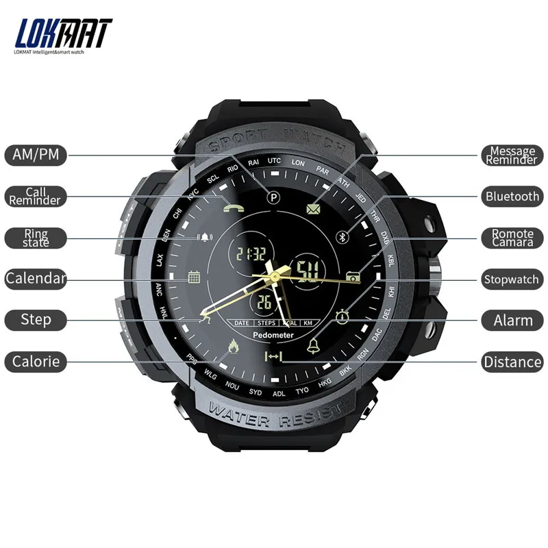 Montre intelligente en silicone pour sports de plein air avec altimètre,  baromètre, boussole et thermomètre - Étanche jusqu'à 50 m - Montre  militaire