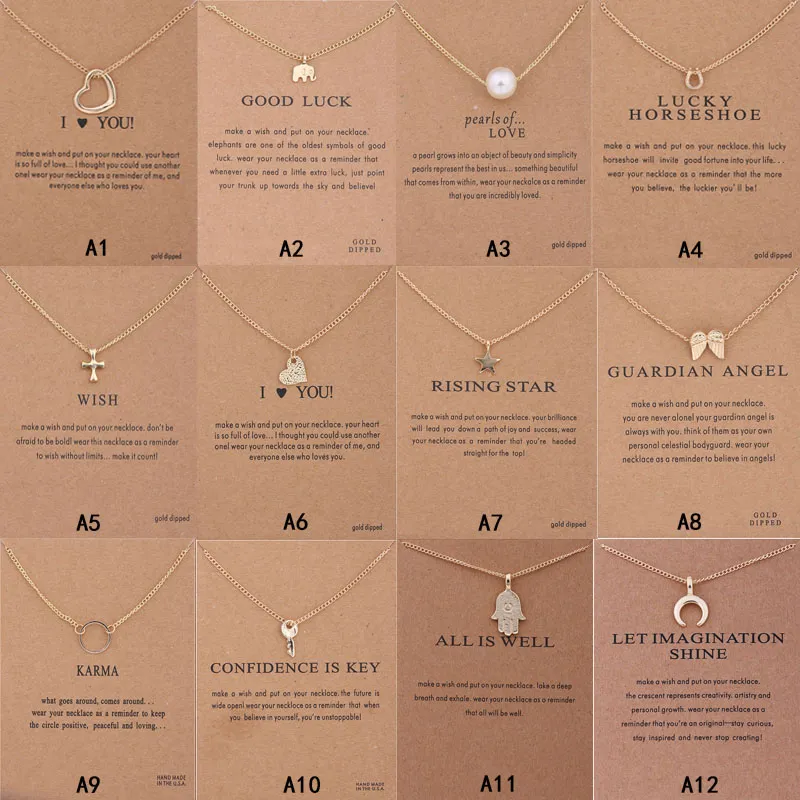 New Arrival Dogeared Necklace With Gift card Elephant Pearl Love Wings Cross Key Zodiac sign Compass lotus Pendant For women Fashion Jewelry