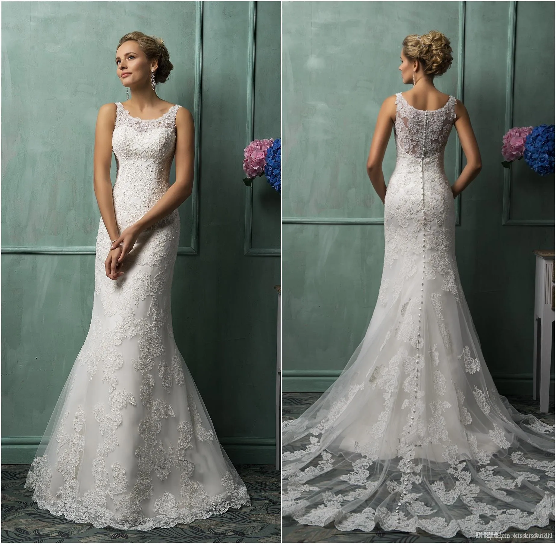 Elegant Mermaid Wedding Gowns: Premium Lace, Long Train, Vintage