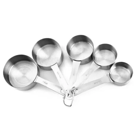 Set Di 8 Misurini E Cucchiai In Acciaio Inox Con Manico In Legno, Per Cucina E Bar, 250 Ml - 1.25 Ml, Ideale Per Cucinare E Preparare Cocktail
