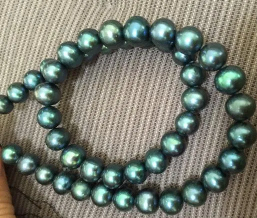Оптовая 9-10мм южного моря павлин зеленый жемчужное ожерелье 18 дюймов 14k золото Застежка