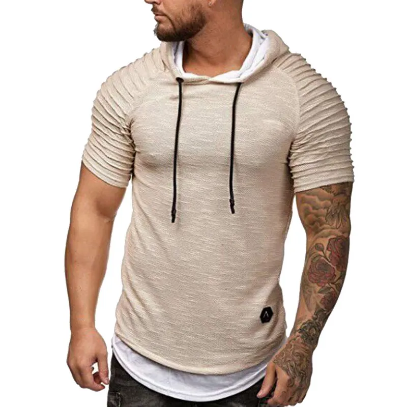 Summer Hooded Men Shirt Fashion Short Sleeve Hoodie T Shirts Male Slim Fiess Tee Tops Plus Size M-3XL