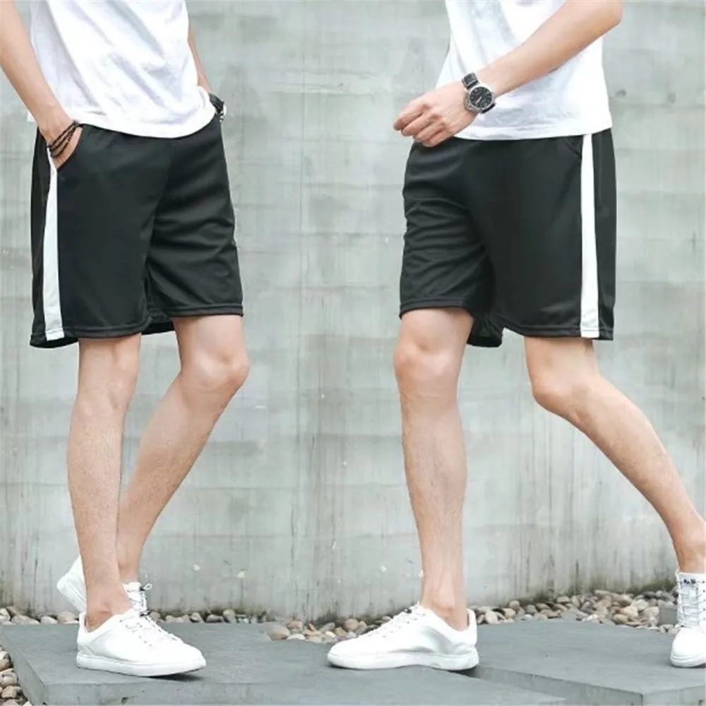 Men's Summer Simple 5 points Casual Shorts Teen Fashion Shorts Black White Stitching Sports Stripes Student Mid-rise Lace