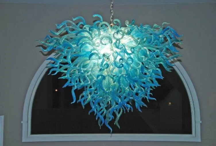 Dia 32inches Okrągły Łańcuch Żyrandol Wisiorek Światło Oprawa 100% Usta Dmuchane Szkło Sztuki Aqua Blue Crystal Chandelier Party Decor