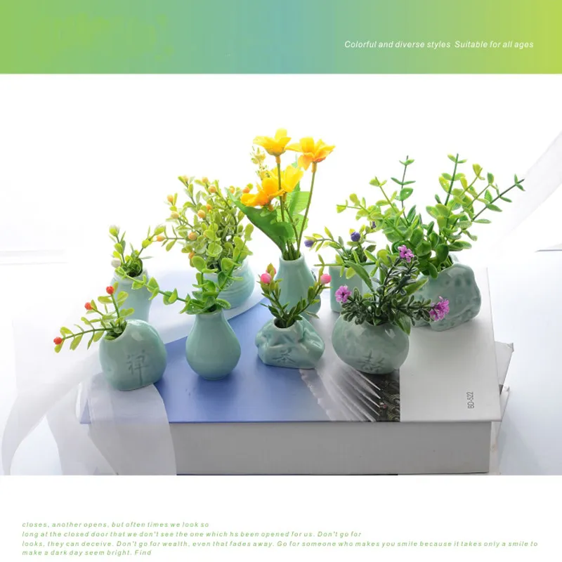 8 pcs 3D en céramique de style chinois arrangement de fleurs creative  réfrigérateur aimant mini vase réfrigérateur aimants la décoration  magnétique