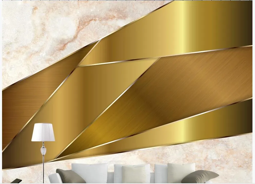 Gold Geometric Wallpaper Gold 3d Abstract Metal Mural For Living Room