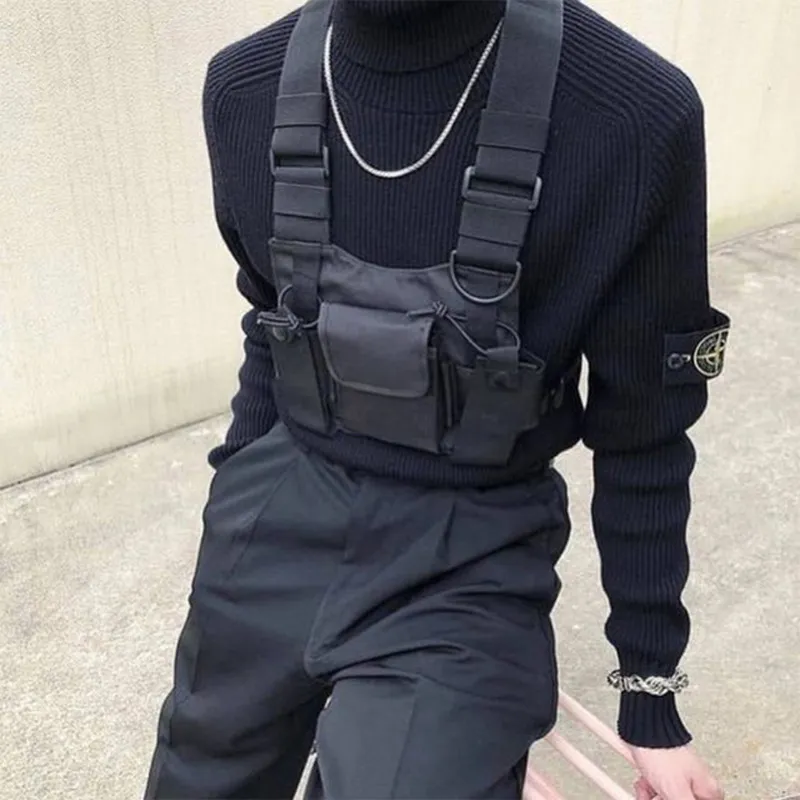 Sac de poitrine en Nylon, gilet noir, Hip Hop, Streetwear, harnais tactique fonctionnel, plate-forme de poitrine, sac Kanye, nouvelle collection 2021