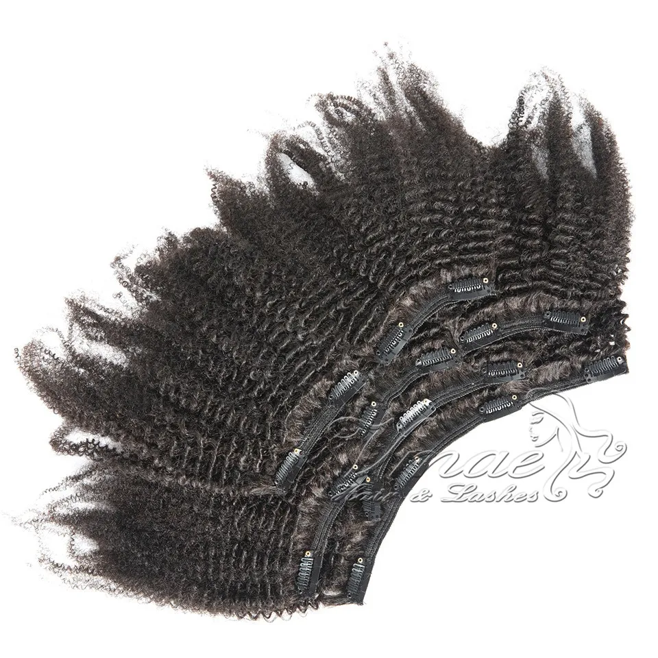 Vmae clip in maagdelijke menselijke haarextensions 4a 4b 4c kinky recht 120 g natuurlijke kleur volledige cuticle uitgelijnd afro krullend