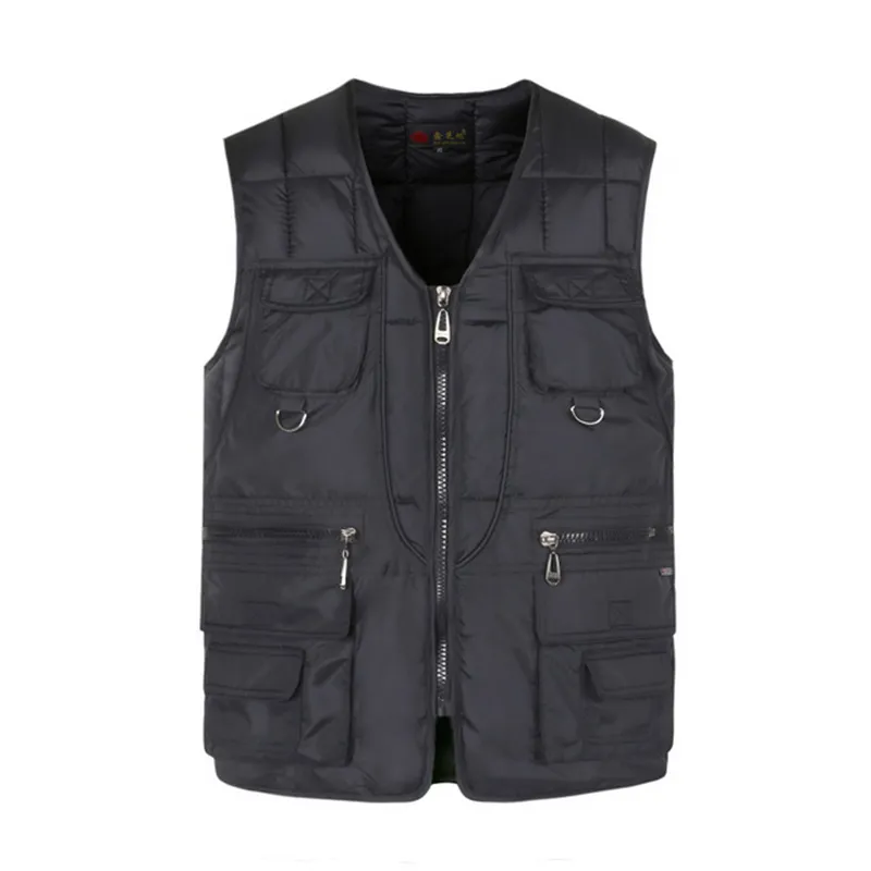 Multi Pocketa Cotton Vest For Men Winter Padded Casual Thick Warm Photographer Sleeveless Outerwear Jacket With Many Pockets