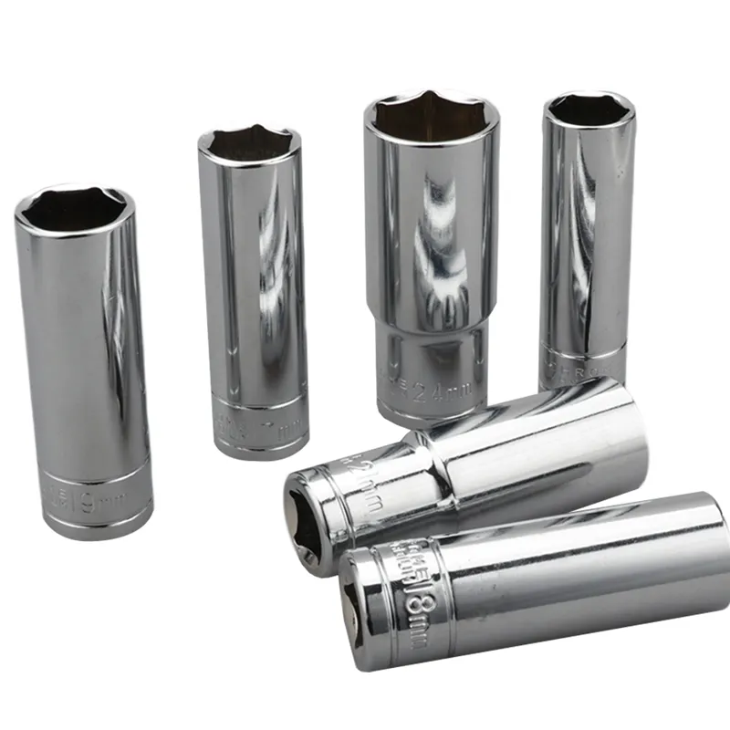 Freeshipping 10 Stks 1/2 Chrome Vanadium Staal verlengde Hex Plum Mouw 10/13/14/15/16/17/18/19/12 / 24 MM Silver Socket Schroevendraaier Hoofd Set