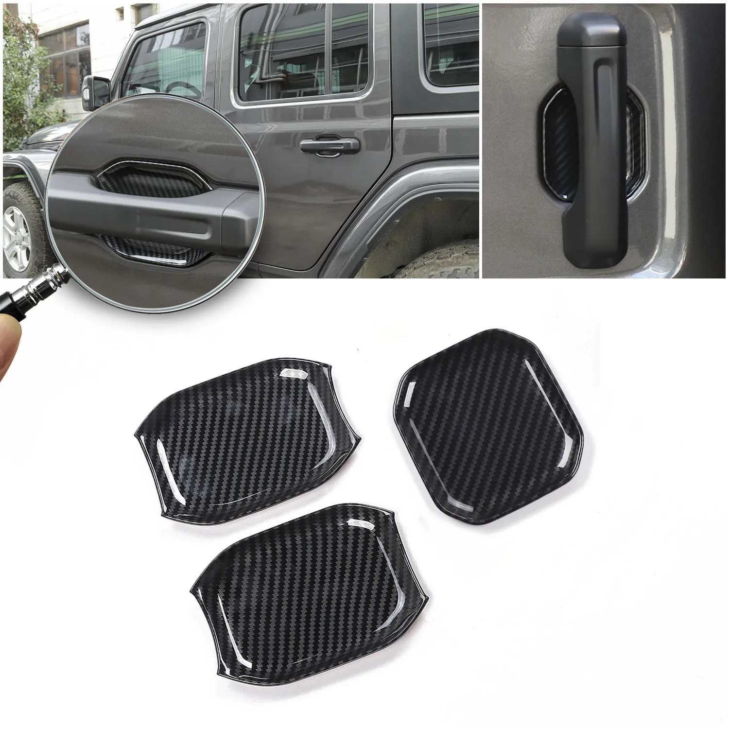 Décoration de cuvette de porte extérieure de voiture ABS, 2 portes en Fiber de carbone pour Jeep Wrangler JL 2018 + accessoires extérieurs automobiles de haute qualité