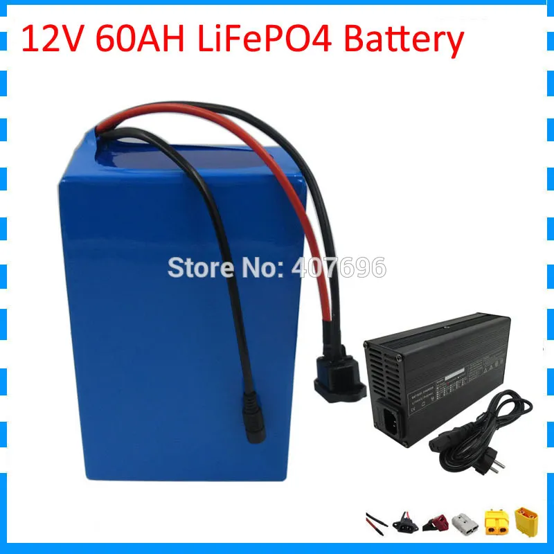 High capacity 500W 12V 60Ah LiFePO4 battery pack 14.6V 4S Electric bike battery 32700 6000MAH Cell 5A Charger