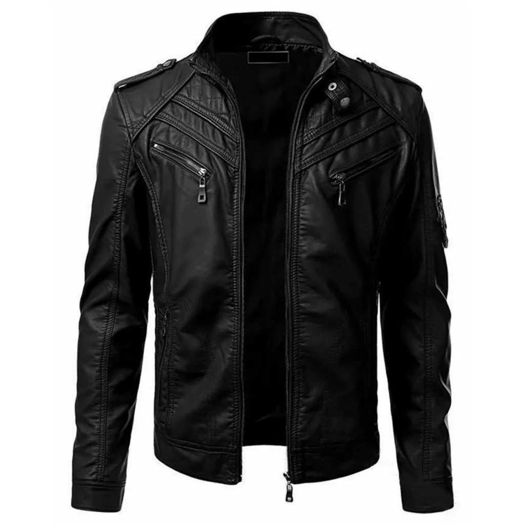 Mens Pu Jackor Coats Motorcykel Biker Faux Läderjacka Män Höst Vinter Kläder Man Klassisk Tjock Velvet Coat