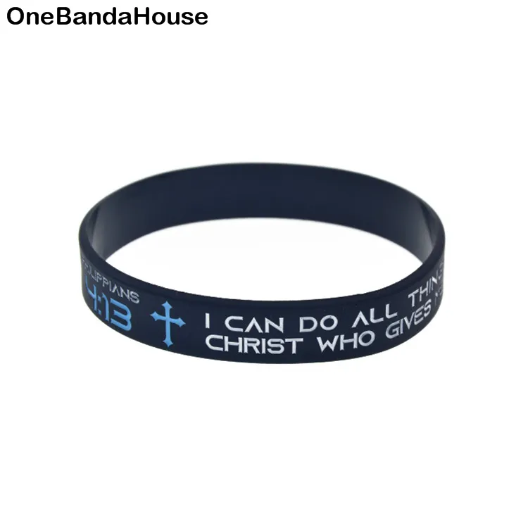 1PC Philippians 4:13 Silicone Rubber Wristband I can do all things through Christ who gives me strength Black