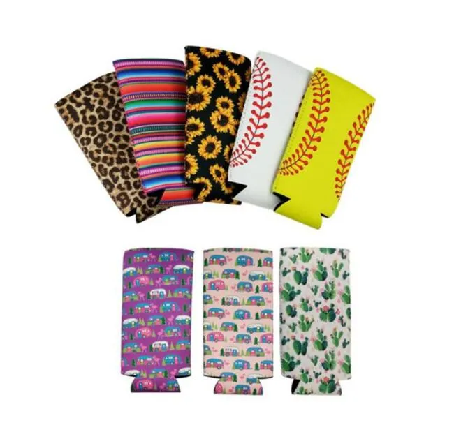 DHL200pcs 330ML Slim Can Holder Sunflower Neoprene Insulator Cooler Baseball Can Holder Water Bottle Covers Bottle Case Pouch Leopard Flower