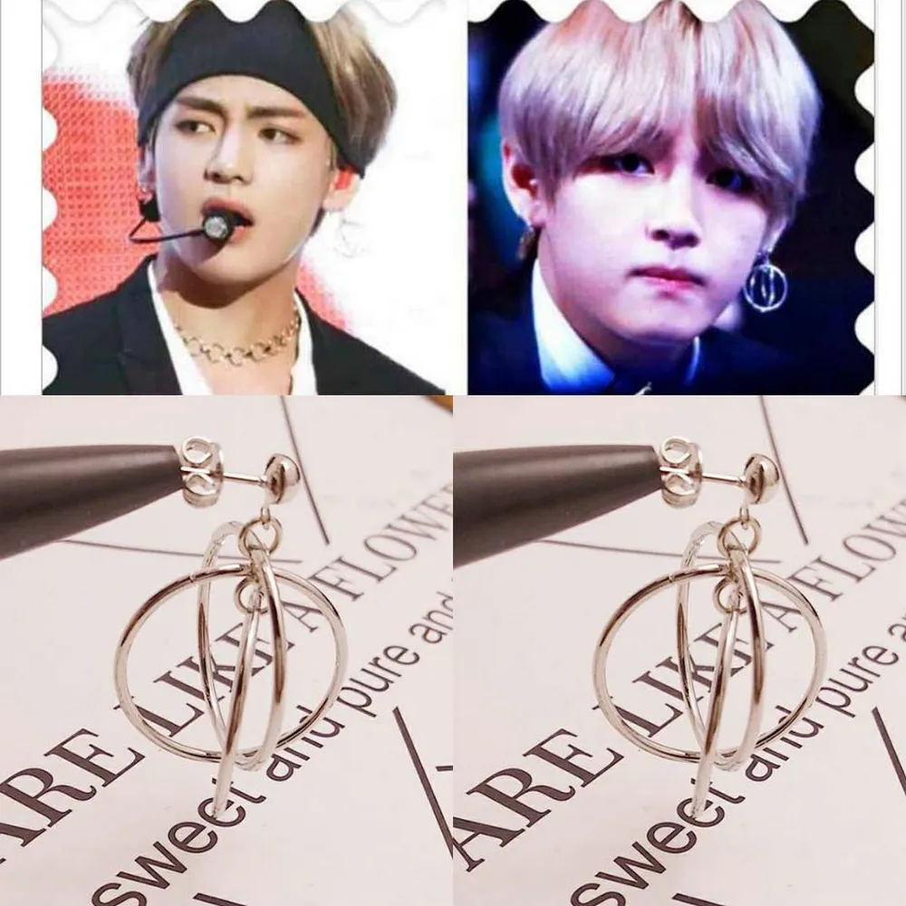 Moda Kpop BTS V Pendientes Bangtan Boys JIN SUGA Jimin Borla Cadena Colgante Stud Pendiente