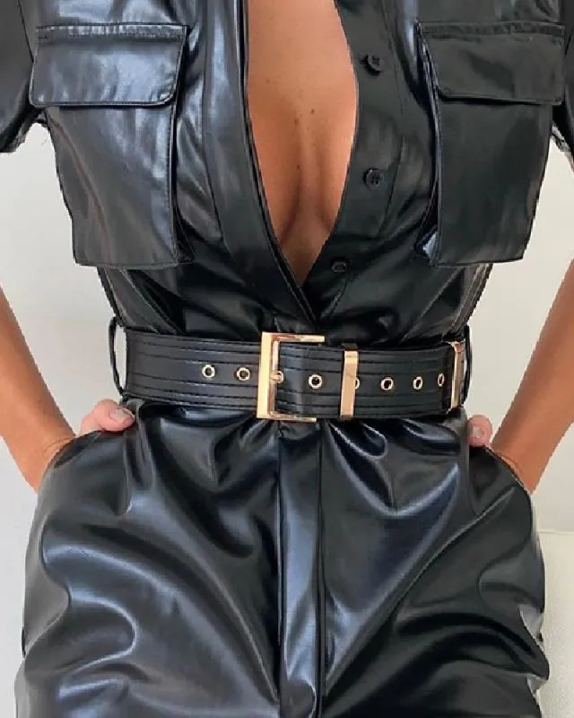 knee length dresses for ladies Faux Leather Shirt Dress – bebe main image 1