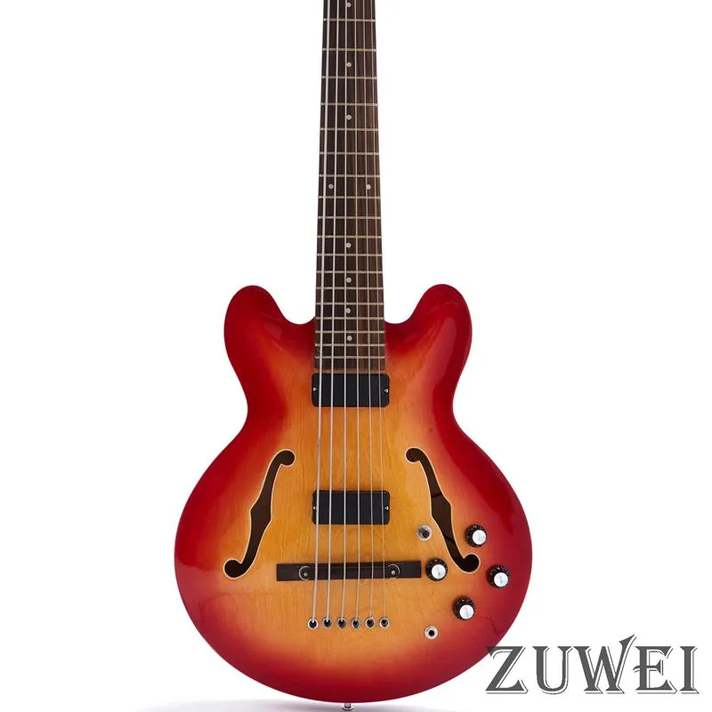 6 Strings Semi Hollow Body LYL0250YY Electric Bass Guitar Flamed Maple