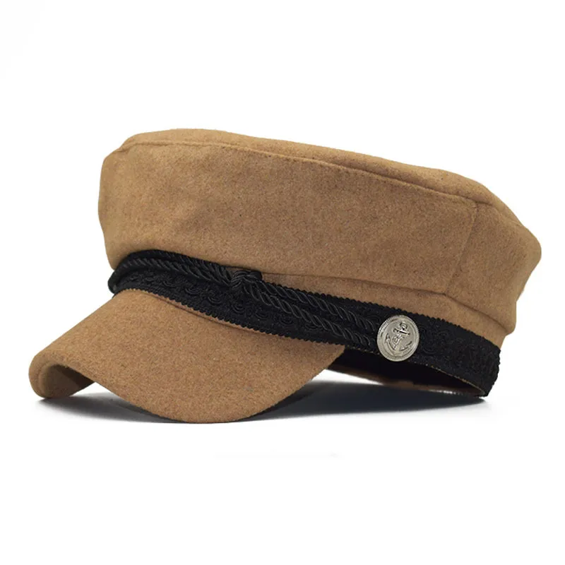 2020 fashion wool hat shade military octagonal hat autumn and winter retro patchwork beret female english style