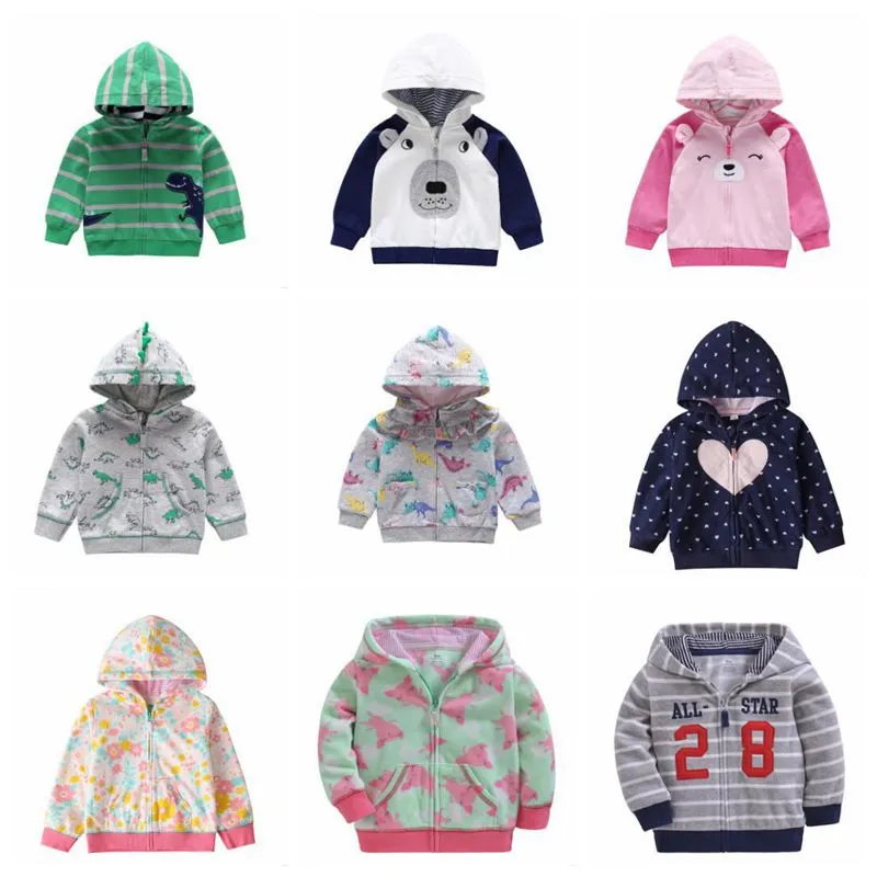 Striped Floral Jackor Kids Hoodies Boys Cartoon Dinosaur Sweatshirts Bomull Långärmad Cardigan Coat Fashion Outwear Jumper Pullover A6677