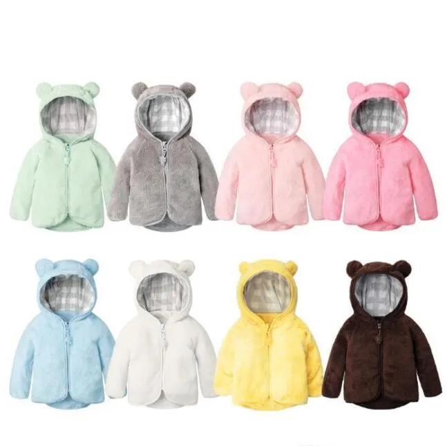 Bambini Designer Abbigliamento inverno velluto cappotto Ragazzi Cartoon Bear Outwear Girls Zipper Giacca in pile Top Trench Coat Felpe con cappuccio Felpa DYP7125