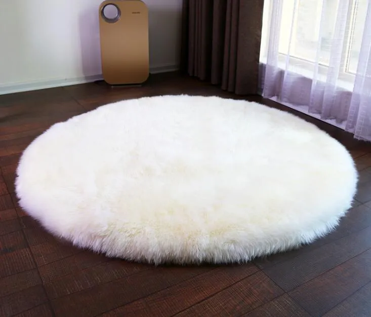 Tapis rond et Long en fourrure, en peluche, pour chambre à coucher, tapis moderne, décoration de salon