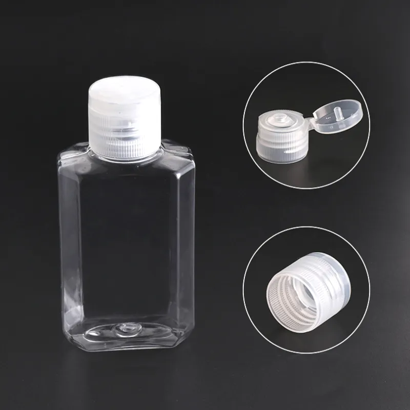 60ml 플라스틱 빈 알코올 리필 병 쉽게 운반 쉽게 투명 PET 플라스틱 손 소독제 병 액체 여행을위한 병