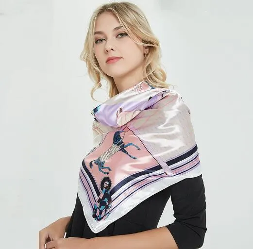 여름 2018 새로운 새틴 실크 스카프 여성 90cm 스퀘어 스카프 애쉬 퍼플 다용도 패션 장식 스카프