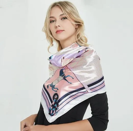 Sommar 2018 Nya Satin Silk Scarves Kvinnors 90cm Square Scarf Ash Purple Mångsidiga Mode Dekorativa halsdukar