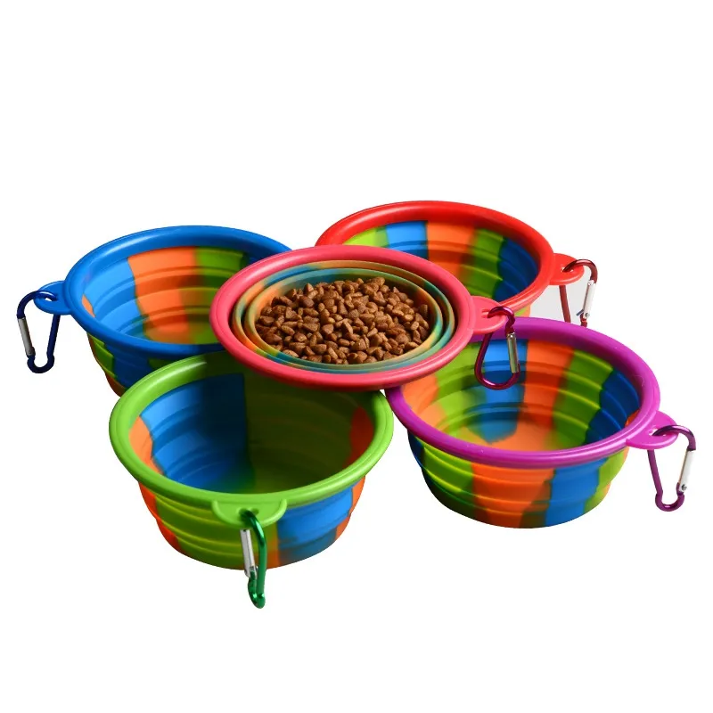 Camouflage Dog Bowl With Hook Silicone Folding Bowls Pet Food Feeders Outdoor Foldable Dog Pet Bowls GGA2100