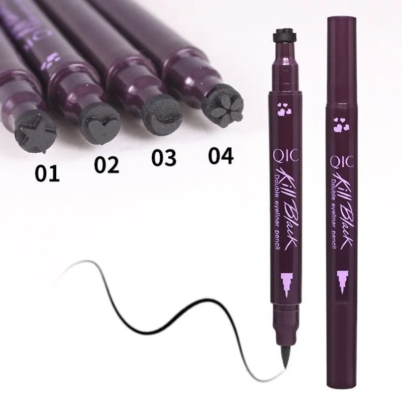 QIC Kill Black DIY Double Eyeliner Stamp Pen Langdurige Snelle Waterdichte ogen Make-up met Hart Star Moon of Plum Blossom 4 stijlen