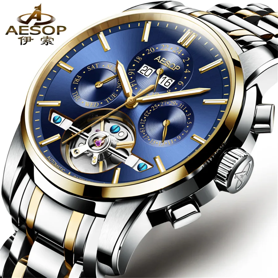 CWP 2021 AESOP Montres Hommes Top Marque De Luxe Automatique Mécanique En Acier Inoxydable Tourbillon Montre Hommes Relogio Masculino308f