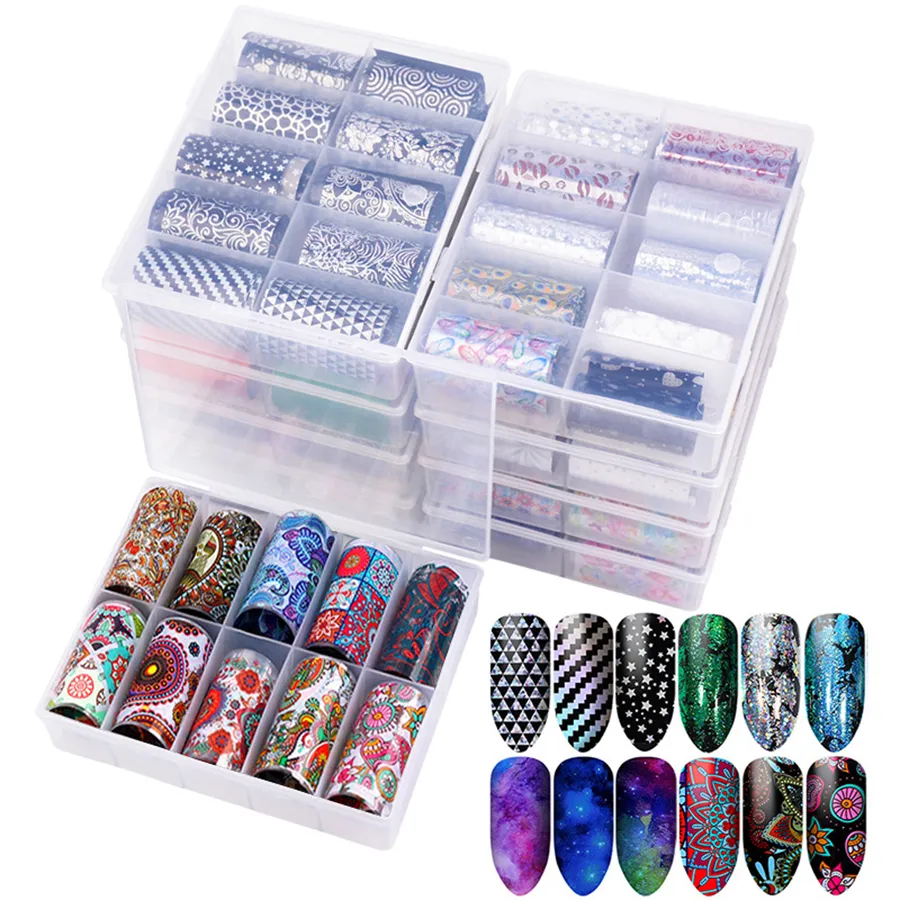 10 adet Yıldızlı Gökyüzü Tırnak Folyolar Holografik Transferi Su Çıkartmaları Nail Art Etiketler 4 * 120 CM DIY Görüntü Nail İpuçları Süslemeleri Araçları RRA2039