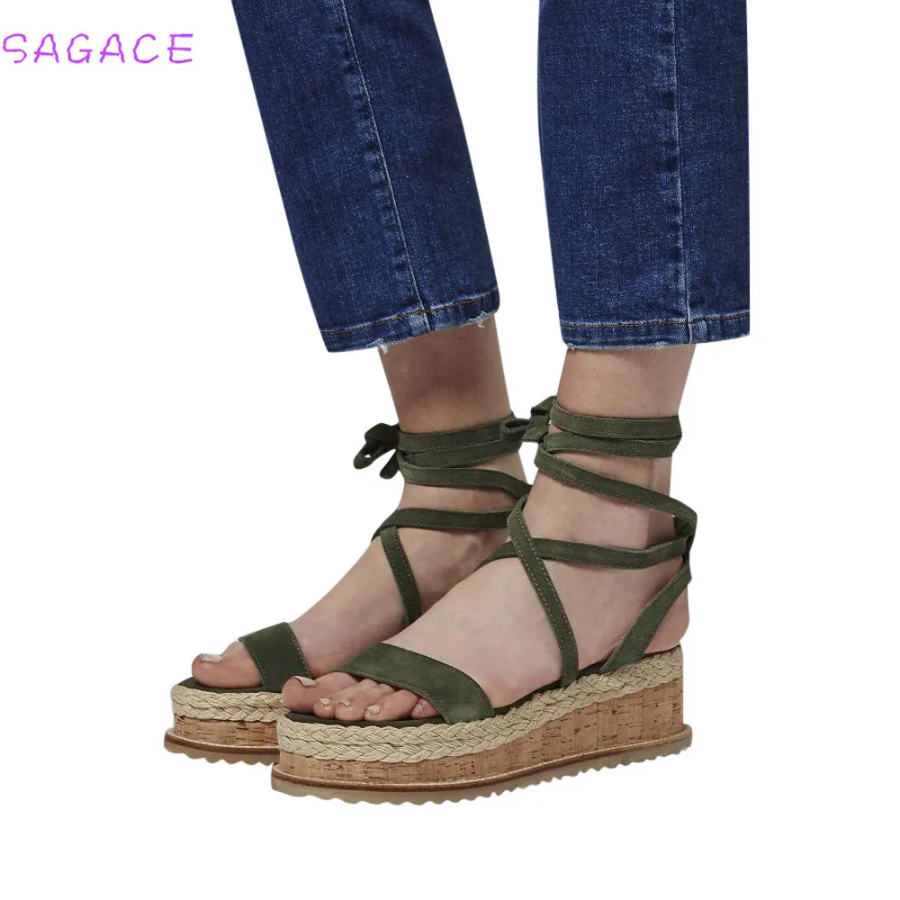 Sagace 2018 Mulheres Sandálias Hot Design Wedges Sandálias Rebites High Saltos Sandálias Sapatos de Palha Sapatos Casuais Sapatos Roman