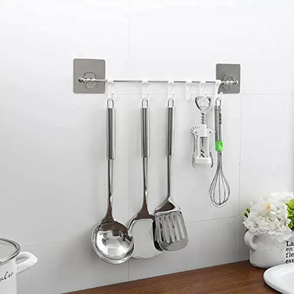 Soporte para utensilios de cocina para colgar en la pared, estante de  hierro forjado con 12 ganchos en S para colgar utensilios de cocina y  utensilios